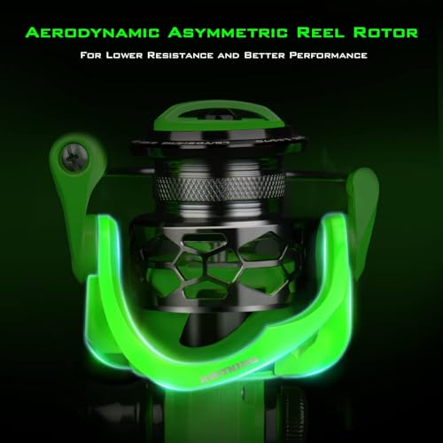 KastKing Zephyr Spinning Reels – 7+1/6+1 BB – Carbon Fiber Drag – Stainless Steel Shaft – Aluminum & CNC Spool – Black/Green/Orange – Sizes 500/1000 SFS – ICE Fishing Ready Reels! - color: Standard-Green, size: 500