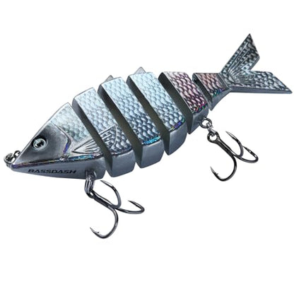 BASSDASH Bone Swimbait Multi Jointed Hard Fishing Lure for Bass Trout Bluegill Pike with Angled Cut Segments - color: Black Silver