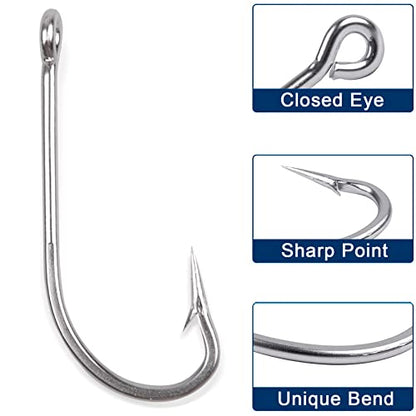 Saltwater Fishing J Hooks O'Shaughnessy Forged Extra Strong Stainless Steel Trolling Sea Bass Striper Snapper Fishing Hooks, Size 1/0-10/0 - size: 9/0-30pcs
