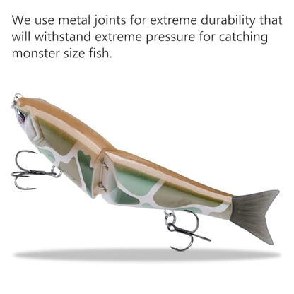 Bassdash SwimShad Glide Baits Jointed Swimbait Bass Pike Salmon Trout Muskie Fishing Lure - color: Brown Color Block Camo, size: 7in/2.2oz