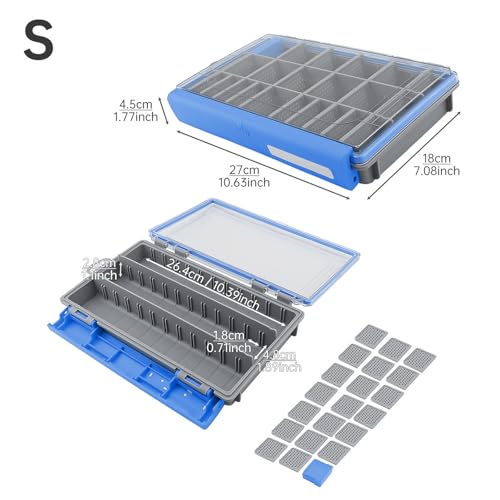 Conskyee Waterproof Fishing Tackle Box - 10.63"x7.08"x1.77" Portable Clear Storage Organizer with Removable Dividers, Small Blue Tackle Trays for Lures, Jigs, Terminal Tackle & Bait