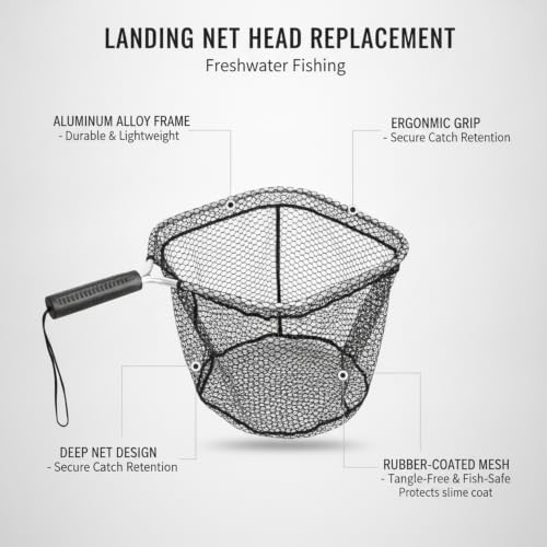 Landing Net Head Replacement with Rubber Mesh and Aluminum Alloy Frame for Freshwater Fishing (1 PC) - size: 11.81 x 14.17 x 10.24"