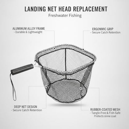 Landing Net Head Replacement with Rubber Mesh and Aluminum Alloy Frame for Freshwater Fishing (1 PC) - size: 11.81 x 14.17 x 10.24"