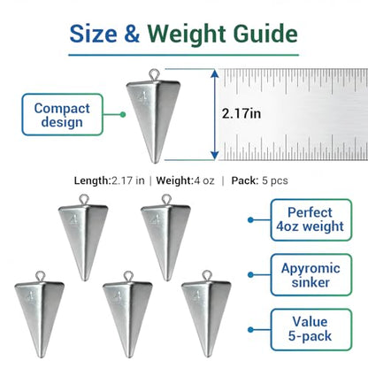 Fishing Weights Pyramid Sinkers Kit Bullet Fishing Weights Sinkers for Ocean Saltwater Surf Fishing Gear Tackle 1oz 2oz 3oz 4oz - color: 4oz-5pcs