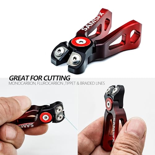 SAMSFX MINI Fishing Line Cutters with Retractors, Braid Scissors,Tungsten Line Cutter that Cut Braid, Mono and Fluoro Lines Clean & Smooth Fly Fishing Equipment - color: Gradient Red, Offset Cutting Face