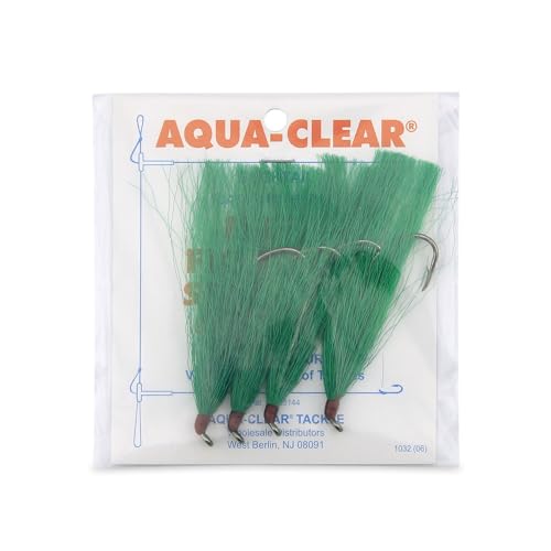 Aqua-Clear, Bucktail Jigs Saltwater Fishing Lures, Flounder Fluke Sea Trout Weakfish Croaker Rig, 3/0 XL Nickel Octopus Hook with White Hair - color: Green