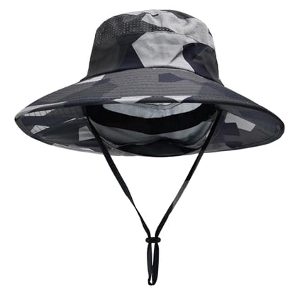 Sun Hats for Men Women Fishing Hat UPF 50+ Breathable Wide Brim Bucket Hats Summer UV Protection Safari Hat with Neck Flap - color: Camo Dark Grey