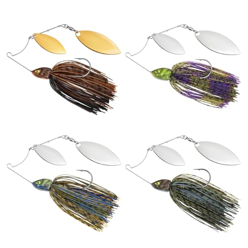 MadBite by KastKing Spinnerbait Fishing Lures, Bass Trout Salmon Walleye Stainless Steel Spinner Baits Kit, Saltwater Freshwater, 4 pcs - color: Muddy Water - Double Willow, size: 1/2oz