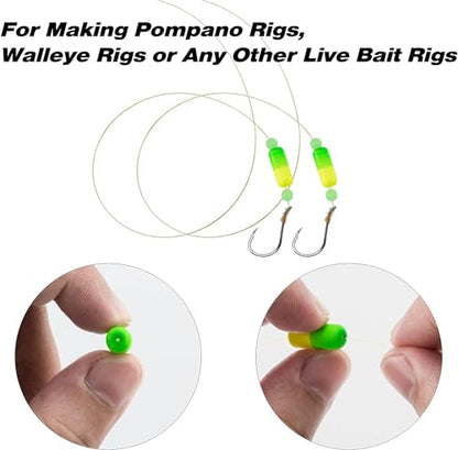 Dr.Fish 30 Pack Fishing Rig Floats Pompano Floats Walleye Rig Lure Making Accessories Surf Fishing Foam Snell Bobbers - color: Green+Chartreuse, size: Large-2/3*2/5"