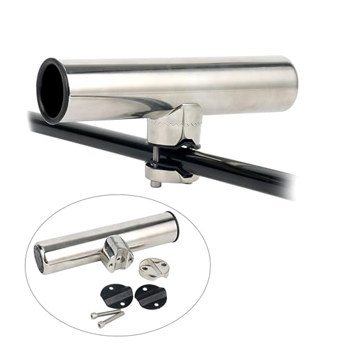 Amarine Made Rod Holders, Stainless Clamp on Fishing Rod Holder with Rubber Padding for Rails 7/8" to 1" (4-Pack)