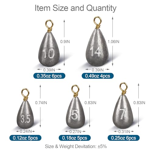 26Pcs Fishing Weights Sinkers Kit, Drop Shot Weights, Lead Fishing Weights for Saltwater Freshwater, Catfish Weights, Fishing Sinkers and Weights Assortment