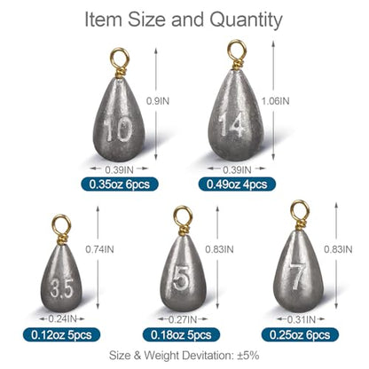 26Pcs Fishing Weights Sinkers Kit, Drop Shot Weights, Lead Fishing Weights for Saltwater Freshwater, Catfish Weights, Fishing Sinkers and Weights Assortment
