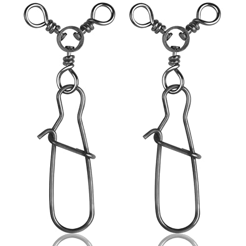 3 Way Snap Swivels Fishing Tackle, 25pcs High Strength T-Turn Fishing Swivels with Snaps Saltwater Fishing Lure Connectors for Trolling Catfish Rig - size: 6#-33lb-25pcs
