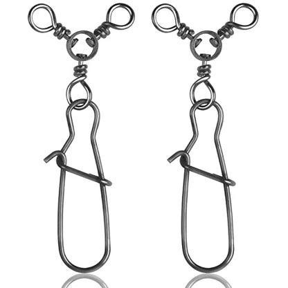 3 Way Snap Swivels Fishing Tackle, 25pcs High Strength T-Turn Fishing Swivels with Snaps Saltwater Fishing Lure Connectors for Trolling Catfish Rig - size: 4#-46lb-25pcs