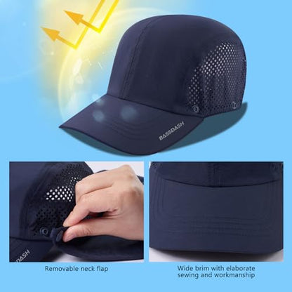 BASSDASH UPF 50+ Foldable Fishing Hat Baseball Cap with Removable Neck Flap Portable for Men Women Golf Hiking - color: Dark Blue With Unfoldable Brim