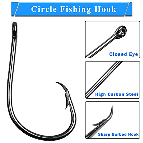 Inline Circle Hooks Saltwater, 100pcs Saltwater Fishing Hooks High Carbon Steel Fish Hook Straight Eye Octopus Hook for Catfish - size: 100PCS 8/0