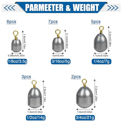 Fishing Weights Sinker Kit 25/54pcs Assorted Sizes Drop Bass Casting Catfish Weights Freshwater Saltwater Fishing Sinkers