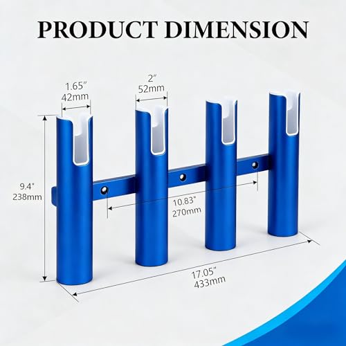 Aluminium Wall-Mounted Fishing Rod Holder for Boat, Garage & Marine - Holds Rods & Poles - color: Large Blue 4 Tubes