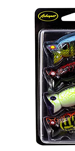 Arbogast Hula Popper 2.0 Topwater Fishing Lure with Feathered Treble Hook and Crackle Pattern Body - color: Multi-4, Pack