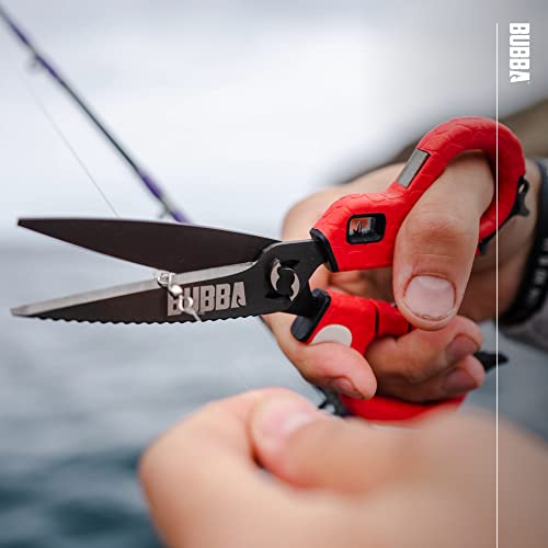 BUBBA Medium Shears Fishing Multi Tool - With Micro-Serrated Blades, Hook Eye Cleaner, Hook Sharpener, & Descaler - size: Medium