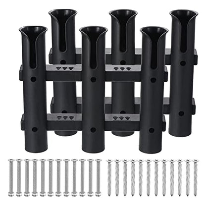 PATIKIL Fishing Rod Holder Brackets, Plastic 3 Link Tube Rod Rack, 2 Pack Wall/Side Mounted Fishing Pole Holder with Screws for Truck, Kayak, Black