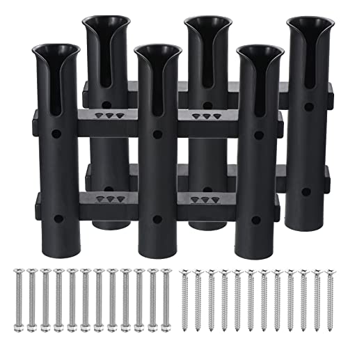 PATIKIL Fishing Rod Holder Brackets, Plastic 3 Link Tube Rod Rack, 2 Pack Wall/Side Mounted Fishing Pole Holder with Screws for Truck, Kayak, Black