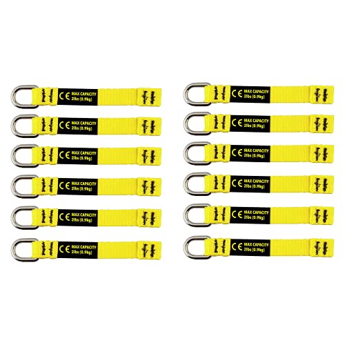 BearTOOLS Yellow Flat D-Ring Tool Tail Tethers, 2-In-1 Application, Max Load 0.9KG, 12CM x 12MM (12, Yellow) - size: 12-pack