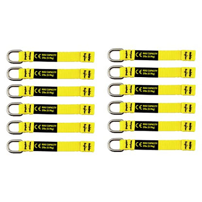 BearTOOLS Yellow Flat D-Ring Tool Tail Tethers, 2-In-1 Application, Max Load 0.9KG, 12CM x 12MM (12, Yellow) - size: 12-pack