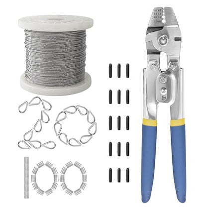 Wire Rope,Equipped with Crimping Pliers,1/16 Wire Rope, Aircraft Cable,304 Stainless Steel Cable,7x7 Strand Core 196FT,368lbs Breaking Strength - size: 1/16 inch 196FT