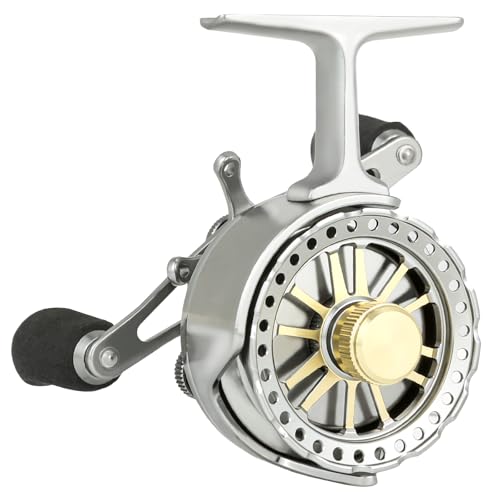 Inline Ice Fishing Reel with Adjustable Drop Rate, Star Drag and Push-Button Free Spool Feature, Made of CNC Machined Aluminum 2.7:1 Ratio 5 Ball Bearings