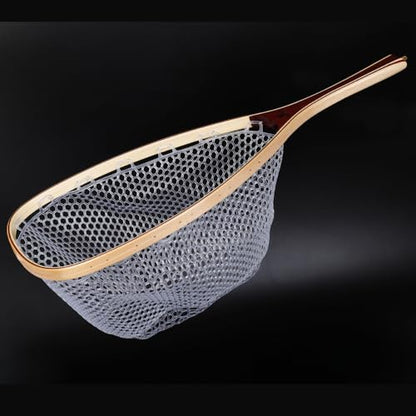 Kylebooker Fly Fishing Landing Net Wooden Frame Trout Fishing Net Soft Rubber Mesh for Catch and Release - color: Square Shape-Small Hole