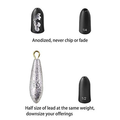 12 Pack Tungsten Bullet Fishing Weights, Insert Free Worm Sinkers, 1/8 3/16 1/4 3/8 1/2 oz - color: No Chip Black, size: 1/2 oz - 12pcs