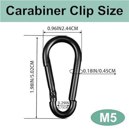 Black Carabiner, Heavy Duty Galvanized Steel Spring Snap Hook Carabiner Clips with 220LBS Holding Capacity, Ideal for Outdoor, Hammock, Swing and Travel (12PCS M5 2Inch) - size: 12PCS-M5, style: Black