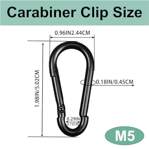 Black Carabiner, Heavy Duty Galvanized Steel Spring Snap Hook Carabiner Clips with 220LBS Holding Capacity, Ideal for Outdoor, Hammock, Swing and Travel (12PCS M5 2Inch) - size: 12PCS-M5, style: Black