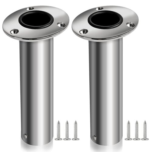 2 Pack Fishing Rod Holders, Heavy Duty Stainless Steel Flush Mount Rod Holders with Liner, Available in 15° 30° 90° for Boats & Yachts
