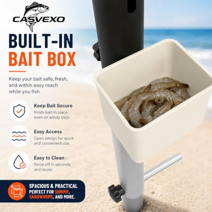 1/2 Pack Aluminum Surf Fishing Rod Holder, Heavy Duty Sand Spike with Bait Box, Telescopic 3-Section, Lightweight and Portable, with Storage Bag - color: Rod Holder-1 Pack