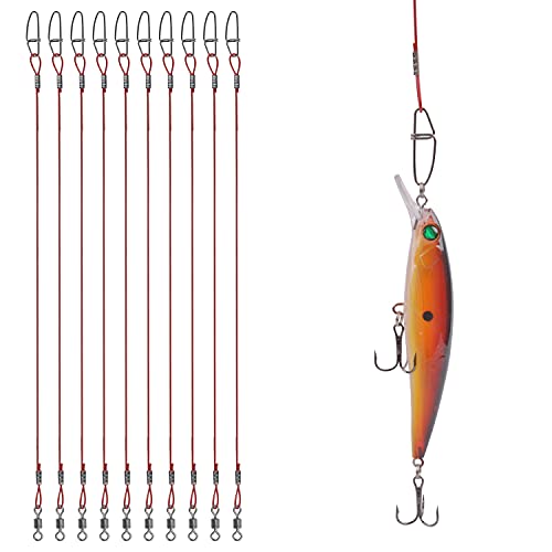 Fishing Wire Leaders Saltwater, 15pcs Heavy Duty 150LB Stainless Steel Line Leaders with Rolling Swivels and Snaps Nylon-Coated Saltwater Line Wire Leader Connect Tackle Lures Rig or Hooks 19.7inch - color: Red