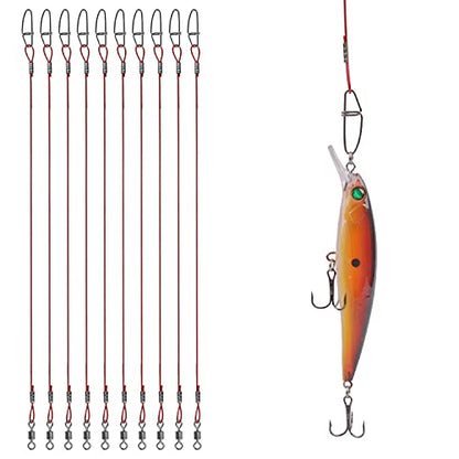 Fishing Wire Leaders Saltwater, 15pcs Heavy Duty 150LB Stainless Steel Line Leaders with Rolling Swivels and Snaps Nylon-Coated Saltwater Line Wire Leader Connect Tackle Lures Rig or Hooks 19.7inch - color: Red