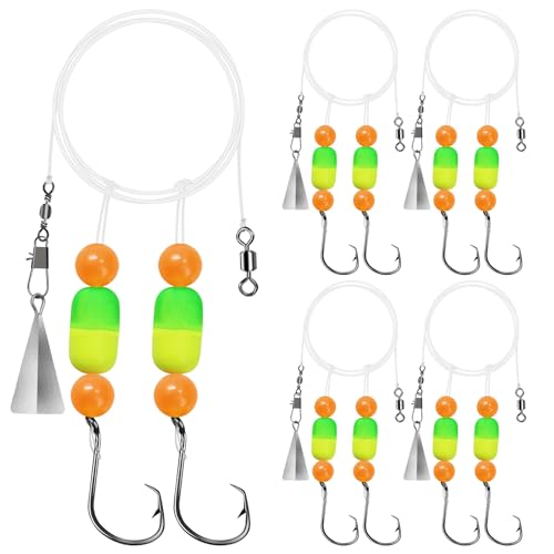 Pompano Rigs for Surf Fishing Saltwater Floats Catfishing Pompano Fishing Rigs with Double Circle Hooks and Pyramid Sinker 5pcs/8pcs - color: Orange and Yellow Pompano Rigs 5pcs