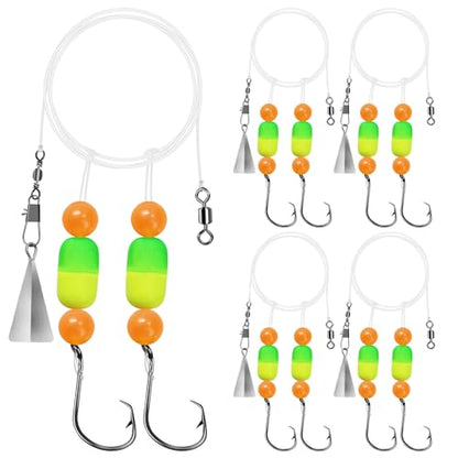 Pompano Rigs for Surf Fishing Saltwater Floats Catfishing Pompano Fishing Rigs with Double Circle Hooks and Pyramid Sinker 5pcs/8pcs - color: Orange and Yellow Pompano Rigs 5pcs