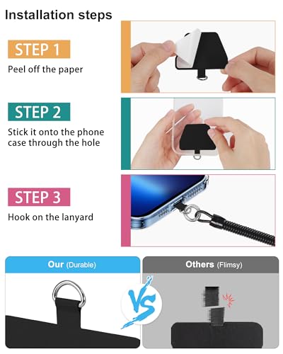 SHANSHUI Phone Lanyard Tether, Stretchy Phone Strap Patch Anchor Outdoor Climbing Hook Compatible for Most Smartphones - color: Black White