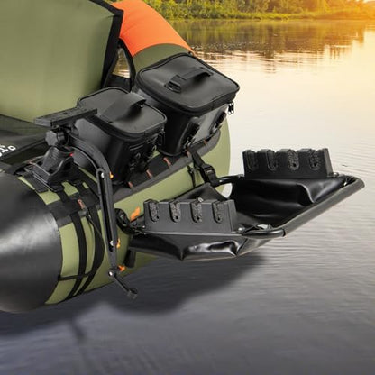 Goplus Fishing Float Tube Accessories, 360° Rotatable Fish Finder Holder w/ Mount Bracket, Rod Rack w/ Storage Basket fit 4 Rod, Accessory Set for Inflatable Boat Kayak
