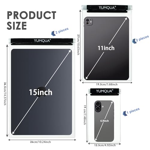 YUMQUA Clear Waterproof Bag, Waterproof Document Pouch Passport Holder Water Tight Map Case Waterproof Pouch Water Proof Small Dry Bags for Kindle Phone Tablet Camera, Kayak Boat PaddleBoard - color: Black-5Pack