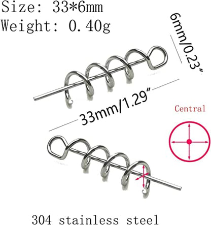 Soft Lure Spring Twist Lock, Fishing Crank Hook Centering Pin | Stainless Steel,Saltwater & Freshwater Safe, Easy To Attach & Remove, For Bass Trout Walleye, Storage Case, 15mm26mm33mm42mm - color: Nickel-C: 33*6mm 50pcs