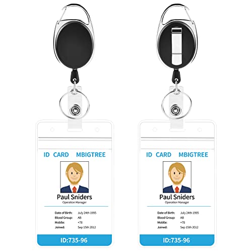 2 Pack ID Badge Holder,Badge Holder Retractable Clip with Carabiner Reel Clip and Key Ring for Men and Women - style: Black-2pcs with ID hold