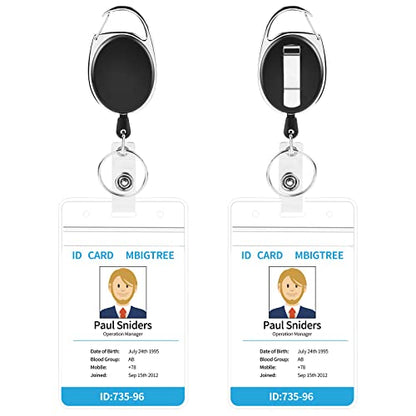2 Pack ID Badge Holder,Badge Holder Retractable Clip with Carabiner Reel Clip and Key Ring for Men and Women - style: Black-2pcs with ID hold