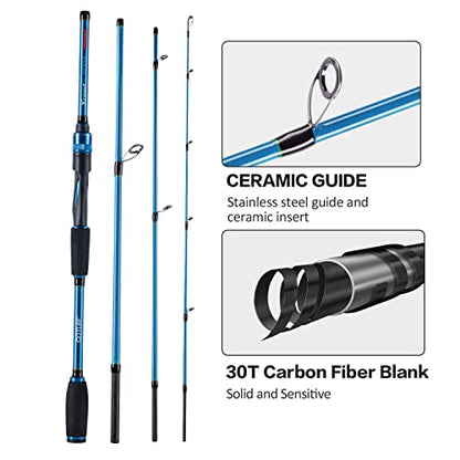 Goture 4-Piece Travel Carbon Fishing Rod M/MH Action 6.6-12ft Multi-Colors | Goture multi-spec travel fishing rods adopt upgraded high-grade carbon fiber blank with premium Fuji line guides - color: Blue, size: Spinning/6'6"-Fast/Medium-Heavy
