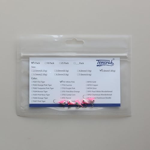5 Pieces 3.0-6.0mm Teardrop Tungsten Ice Jig - color: TT01 White Pink Glow, size: TIJ02 3MM 5PCS