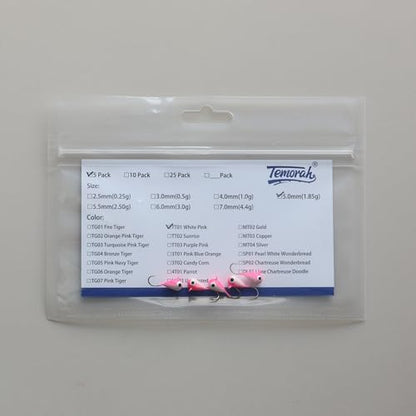 5 Pieces 3.0-6.0mm Teardrop Tungsten Ice Jig - color: TT01 White Pink Glow, size: TIJ02 3MM 5PCS
