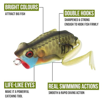 Lunkerhunt Frog Fishing Lure for Bass Fishing | Popping Frog Lure 1/4 oz | Topwater Fishing Bait with Weedless Hooks, Hollow Body, Trout Pike Lures - color: Blue Gill, size: 1.75 inch
